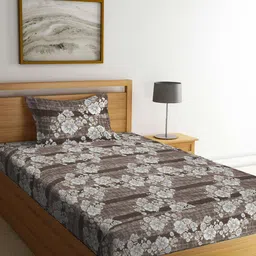 KLOTTHE Floral Printed 300TC Single Bedsheet With 1 Pillow Cover-image-81