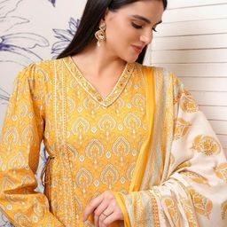Vishudh Mustard Ethnic Motifs Printed Regular Pure Cotton Kurta with Trouser & Dupatta-picture-30