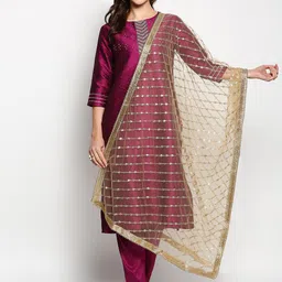 Dupatta Bazaar Gold-Toned Ethnic Motifs Embroidered Dupatta with Zardozi-picture-10