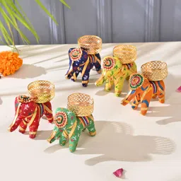 brijsuninnovations Elephant Tealight candle holder | LED Candle For Diwali Decoration Terracotta, Cotton, Iron Tealight Holder image 1