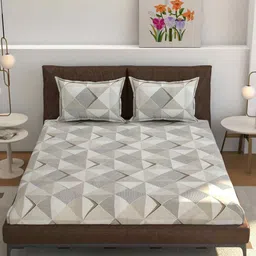 florida 180 TC Microfiber Geometric Double Bedsheet with 2 Pillow Covers (Tan, 245x228 CM) image 2