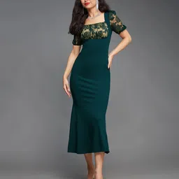 miss chase Women Ruffled Green Midi/Calf Length Dress-picture-20