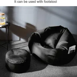 giglick 4XL Bean Bag Cushion and Footrest Filled with Beans- Black Bean Bag ChairWith Bean Filling image 2