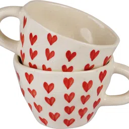 trisha Pack of 2 Ceramic Red Heart Print Coffee and Tea cups, Ceramic Coffee Mug ( 200 ml, Pack of 2) image 3