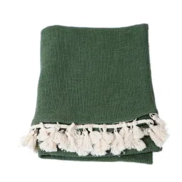 ambbi collections Green Solid Cotton 63x66 Inches Sofa Throw with Cushion Cover image 4