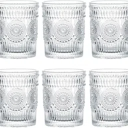shruja (Pack of 6) 101_Embossed Romantic European Crystal Whiskey Glasses Glass Water/Juice Glass image 5
