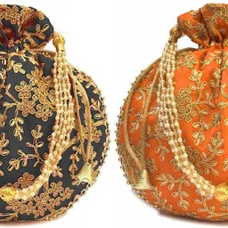 athizay Women Black, Orange Potli-picture-14