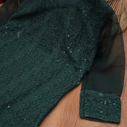 felopie Women Chikan Embroidery Georgette A-line Kurta image 2