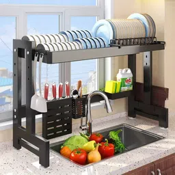 ibell Dish Drainer Kitchen Rack DR193SM Dish Rack, Adjustable Stand, Carbon Steel, Drainer/ Utensils Storage Carbon Steel image 5