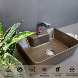 inletcera Table Top & Wall Mount Designer Wash Basin Chocolate Waste Pipe & Coupling set (16*12*5)(Chocolate) Wall Hung Basin image 2
