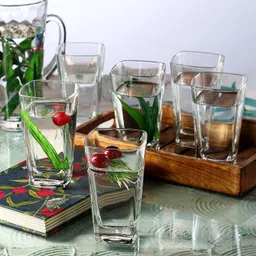 fashionhub (Pack of 6) Water Glass and Juice Glasses - 6 Pieces, Transparent, Square, Crystal Glass Glass Set Water/Juice Glass image 2