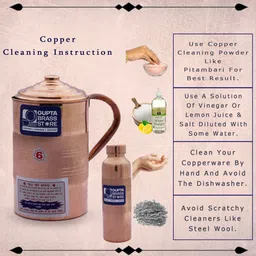 gupta brass store Pure Original Copper Water Jug (1.5L) & Copper Bottle (1000ml) set Jug Bottle Glass Set image 3