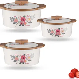 trueware Floraa Inner Steel Outer Plastic Pack of 3 Thermoware Casserole-picture-12