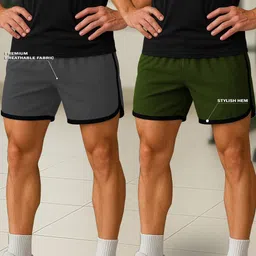 culish trend Pack of 2 Solid Men Light Green Sports Shorts-picture-26