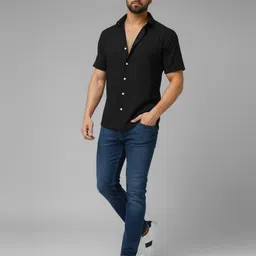 metronaut Men Regular Fit Solid Spread Collar Casual Shirt image 5