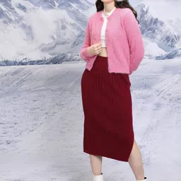 tokyo talkies Women Self Design Crew Neck Pink Sweater image 3