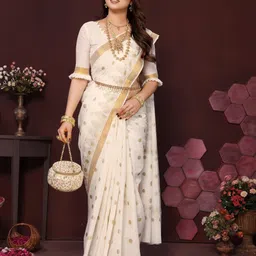 kjs Polka Print Kasavu Pure Cotton Saree image 1