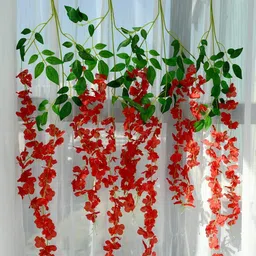Well Art Gallery Artificial Wisteria Vine Fake Hanging Garland (Red), 4PCS Red Westeria Artificial Flower-picture-13