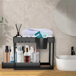 Containers Kitchen Rack Quvira 2 Tier Sliding Storage Rack Organizer Plastic image 3