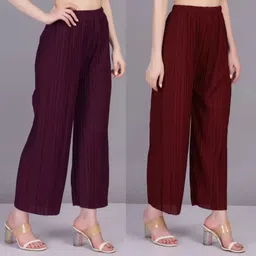 irha Pack of 2 Women Regular Fit Purple, Maroon Viscose Rayon Trousers-picture-23