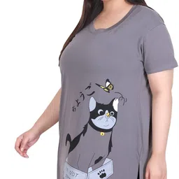in love Women Printed Round Neck Cotton Blend Grey T-Shirt image 2