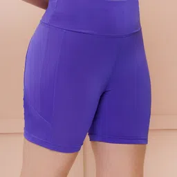 Brauch Purple Blue High‑Waist Swim Shorts Solid Women Swim Bottom Purple Swimsuit image 4