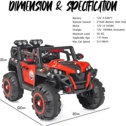 prabal 2188 RED 4X4 Monster Wheel (1-9 Years) Battery ride on Scooter Battery Operated Ride On image 2