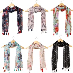 riddle needle Floral Print Chiffon Women Multicolor Scarf, Stole-picture-34