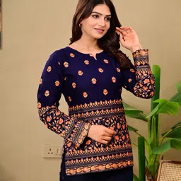 niklav Casual Regular Sleeves Printed Women Dark Blue Top image 3