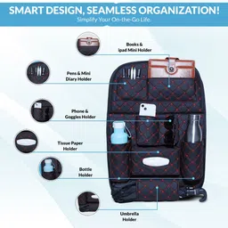 neodrift 7D PREMIUM Car Seat Organizer | PU Leather with Folding Meal Tray and 10 Pockets Car Multi Pocket image 2