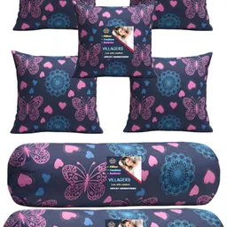 villagers Microfibre Bolster Pack of 7 Geometric 5 Cushion & 2 Bolster Set - Butterfly Print-picture-36