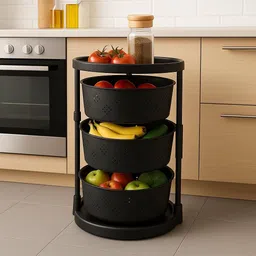 jd fresh 3 Layer ABS Rotating Kitchen Trolley with Wheel/Multipurpose Storage Rack Plastic Kitchen Trolley-picture-20