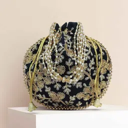 athizay Women Black, Gold Potli-picture-13