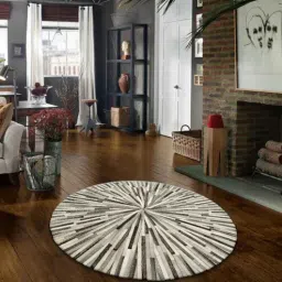 dazzhome Grey & Brown Hair On Leather Stripes Hand Woven 7ftx7ft(Round Carpet)-picture-38