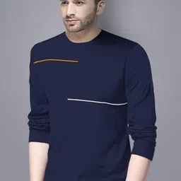 reya Men Striped Round Neck Cotton Blend Blue T-Shirt-picture-25
