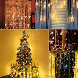dankhra 12 Stars LED Diwali Lights Curtain String Lights Window Curtain Led Lights for Decoration with 8 Flashing for Christmas, Wedding, Party, Home, Patio Lawn ( Warm White) LED Garland Pack of 1 image 3