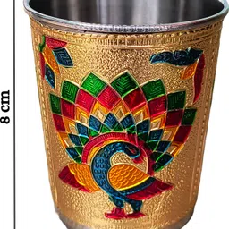 kailash enterprises Meenakari Peacock design Serving Stainless Steel Tray with Glass Tray Glass Serving Set image 5