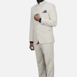 gargian master cut Men Mandarin Collar Solid Suit image 2