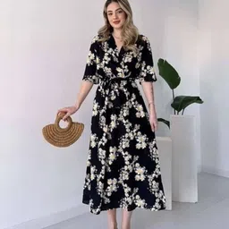 manojava Women Fit and Flare Multicolor Below Knee Dress image 3