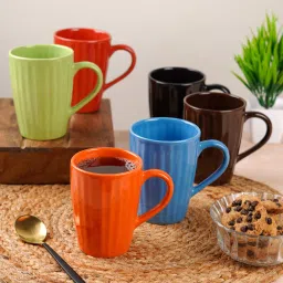 cdi (Set of 6) 300ml Liner Design Ceramic Coffee Mug (Multicolour) image 1