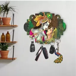kanha enterprises Beautiful Ganesha, Radhakrishna and 7 Horse Combo Home Décor Wooden Key Holder Wood Key Holder image 3