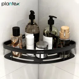 plantex Corner Shelf/Shelf for Bathroom/Organizer Shelf with Self Adhesive Sticker-9x9in Aluminium Wall Shelf-picture-17