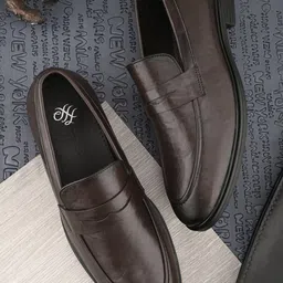 House Of Pataudi Men Brown Faux Leather Formal Slip On Loafers Slip On For Men-picture-11