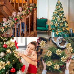 spromoce 12Pcs Christmas Artificial Poinsettias Flowers Christmas Tree Decorations Items Hanging Ornaments Pack of 12 image 5