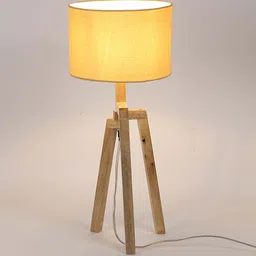 Corner Beige Fabric Shade Night Lamp With Mango wood Base By Sapphire image 3