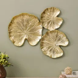 cocovey Aluminium Lotus Leaf Wall Art In Gold image 1