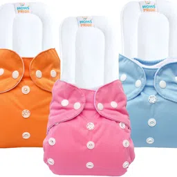 mom's pride Reusable Solid Pocket Cloth Diapers With Microfiber Inserts Pack of 3 (Multicolor)-picture-24