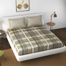 florida Coffee Floral 144 TC Microfiber Checkered Queen Sized Bedsheet Bedsheet 2 Pillow Heaven Collection image 1
