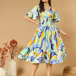 zwerlon Women A-line Dark Blue Midi/Calf Length Dress-picture-15