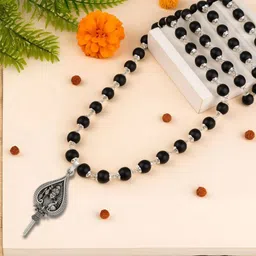 sr handicraft Original Karungali Mala with Lord Murugan Pendant for Positive Energy|Protection Wood, Silver-picture-30
